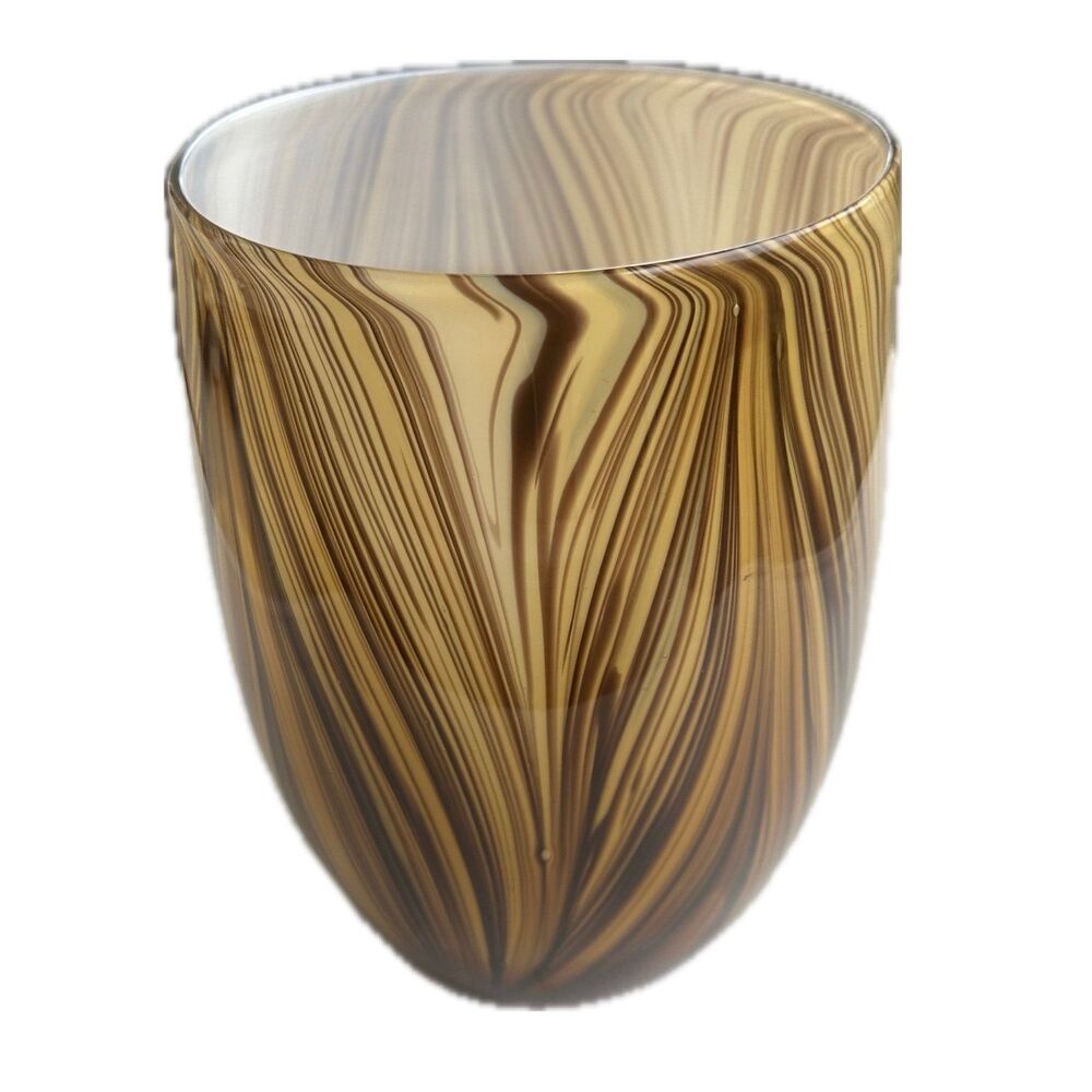 Tozai Home Hand Blown Amber Woodgrain Swirl Round Art Cased Glass Vase
